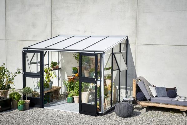 Gewächshaus Juliana Veranda 6,6 m² Anthrazit Schwarz 3mm Sicherheitsglas